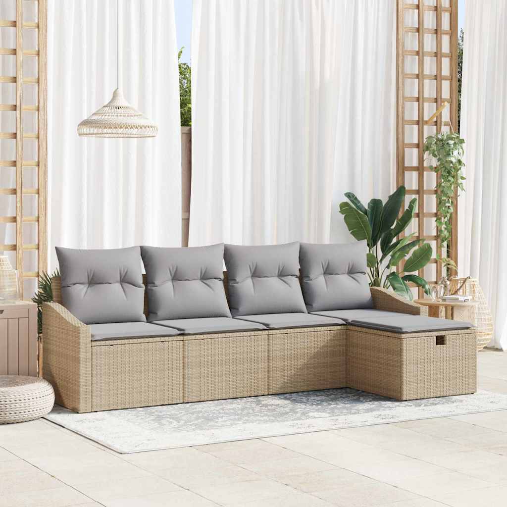 Sofa Set mit Kissen mit Speicher Schwarz Poly-Rattan
