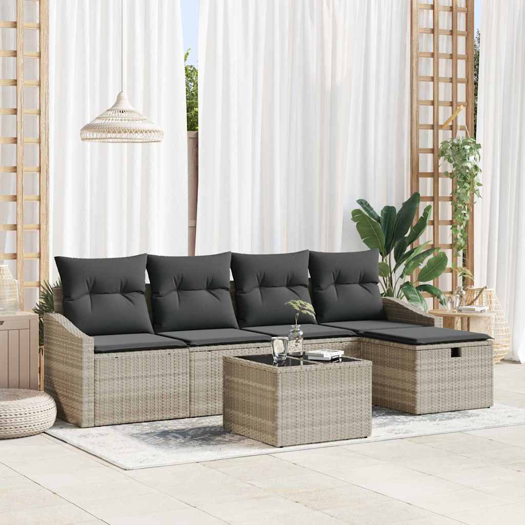Sofa Set mit Kissen mit Speicher Schwarz Poly-Rattan