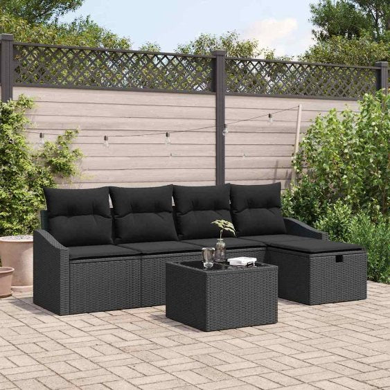 Sofa Set mit Kissen mit Speicher Schwarz Poly-Rattan