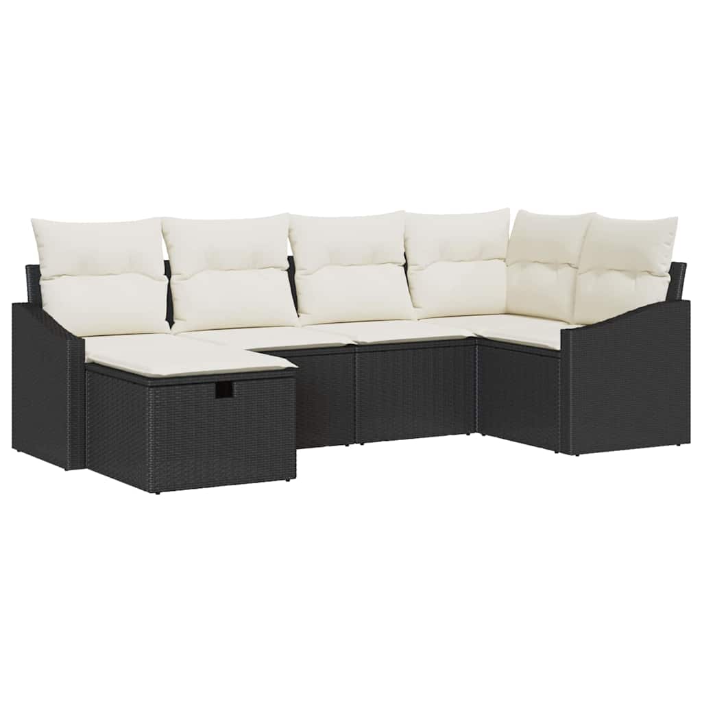 Sofa Set mit Kissen 6 pcs Schwarz und Creme Poly-Rattan