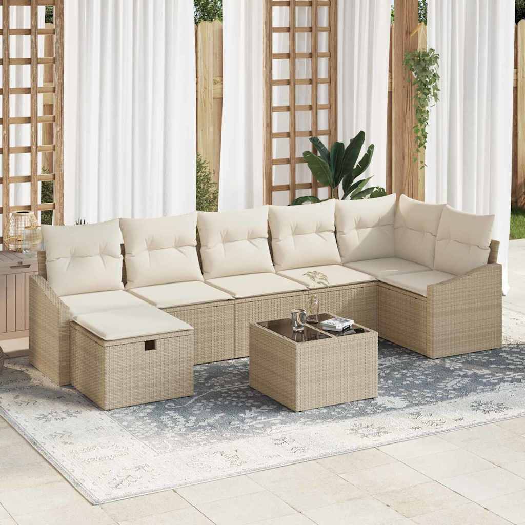 Sofa Set mit Kissen mit Speicher 7 pcs Schwarz Poly-Rattan