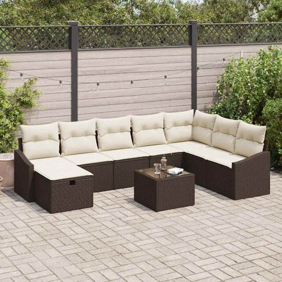 Garten-Sofa-Set mit Kissen 8 pcs Schwarz Poly Rattan