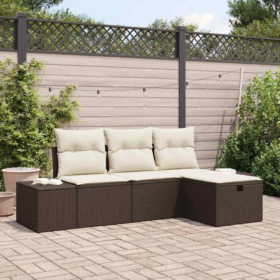 Garten-Sofa-Set mit Kissen 4 pcs Schwarz Poly Rattan