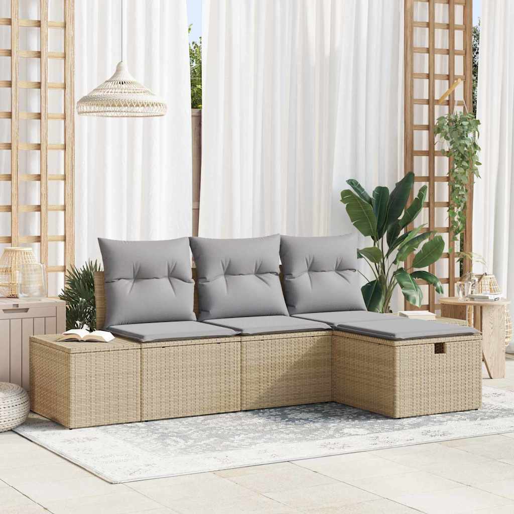 Garten-Sofa-Set mit Kissen 4 pcs Schwarz Poly Rattan