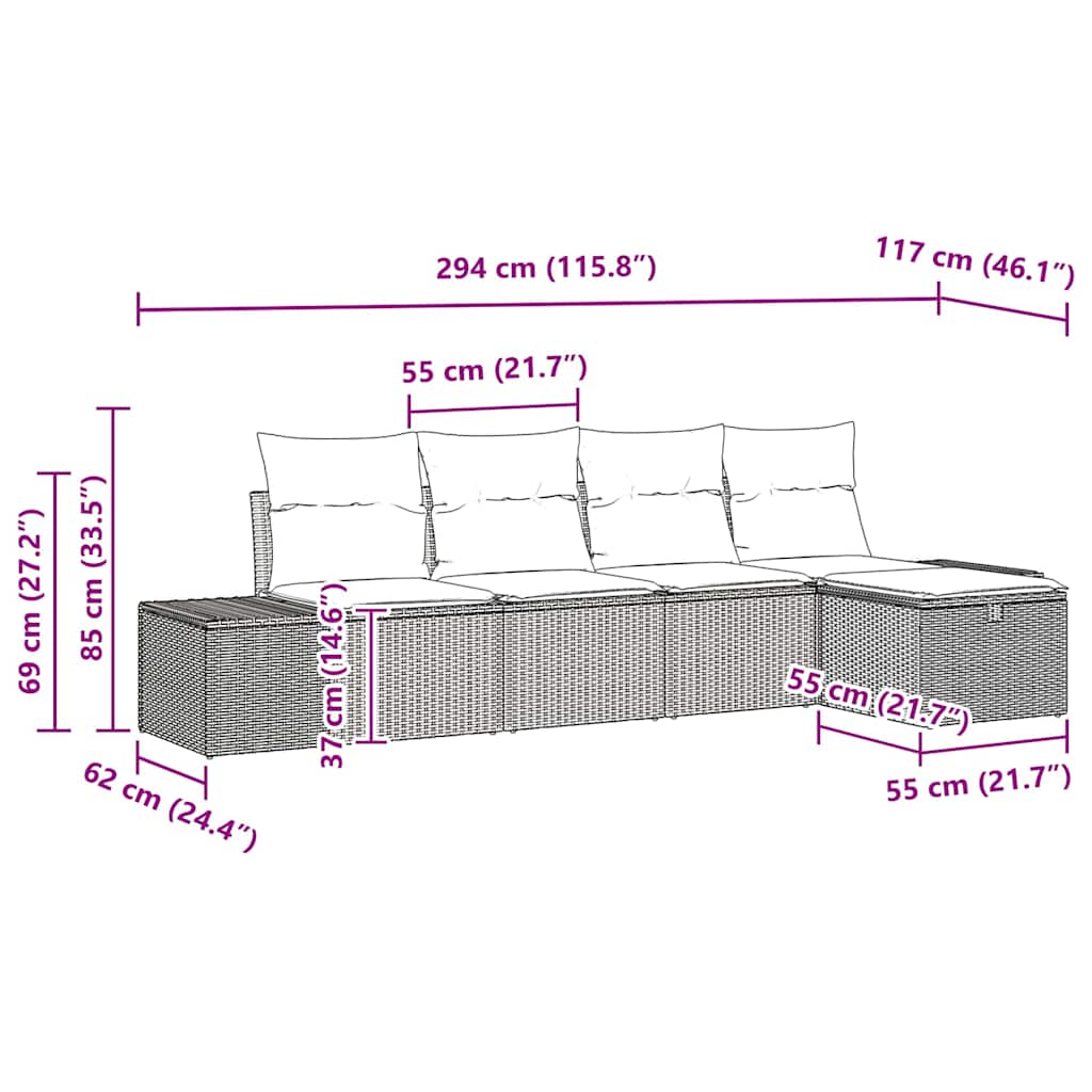 Gartensofa-set mit Kissen 5 pcs Poly-Rattan