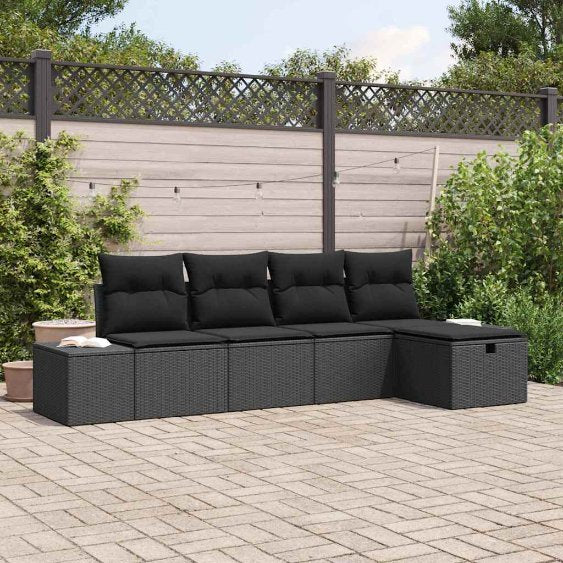 Gartensofa-set mit Kissen 5 pcs Poly-Rattan
