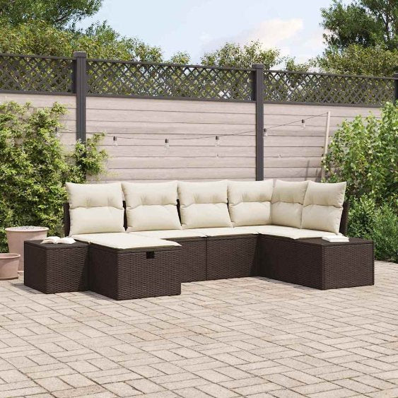 Gartensofa-set mit Kissen 6 pcs Schwarz Poly-Rattan