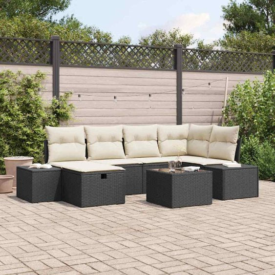 Gartensofa-set mit Kissen 6 pcs Schwarz Poly-Rattan