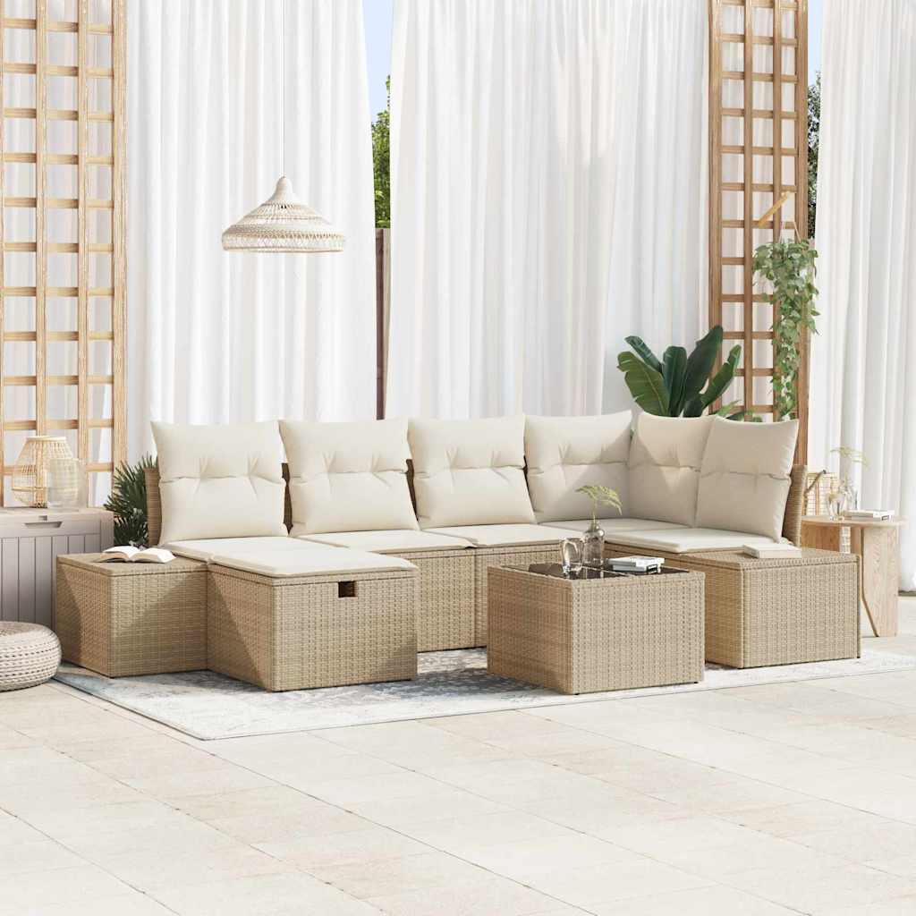 Gartensofa-set mit Kissen 6 pcs Schwarz Poly-Rattan