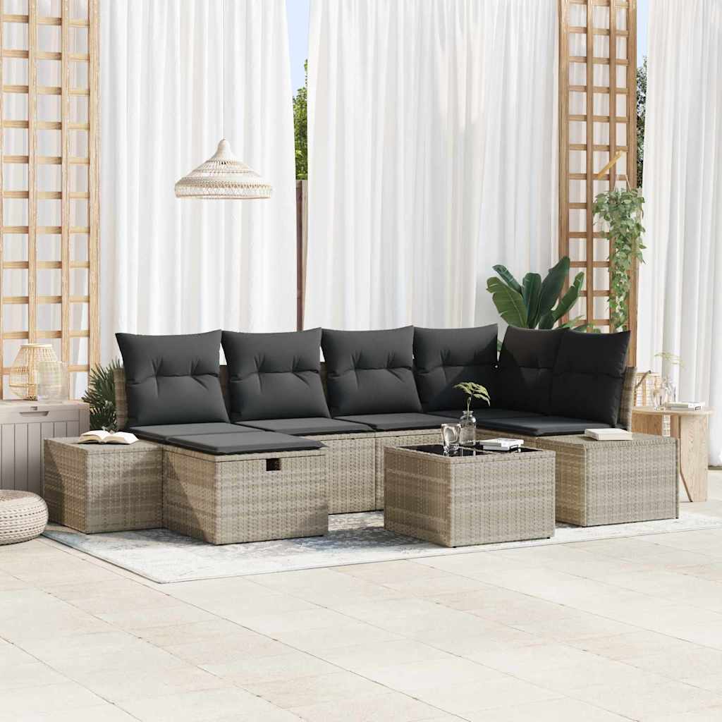 Gartensofa-set mit Kissen 6 pcs Schwarz Poly-Rattan