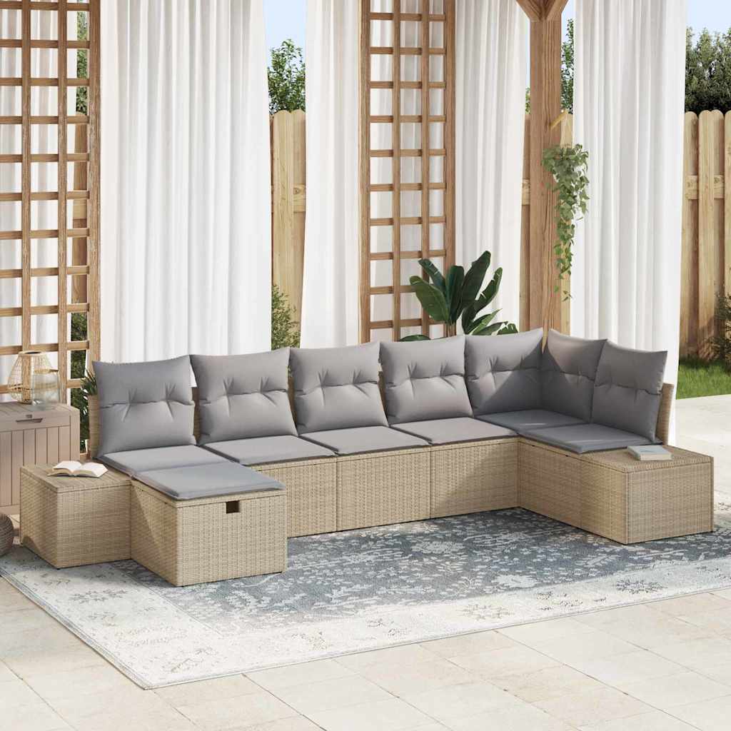 Gartensofa-set mit Kissen 7 pcs Schwarz Poly-Rattan