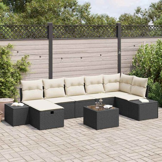 Gartensofa-set mit Kissen 7 pcs Schwarz Poly-Rattan