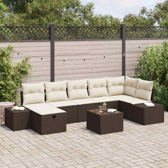 Gartensofa-set mit Kissen 7 pcs Schwarz Poly-Rattan