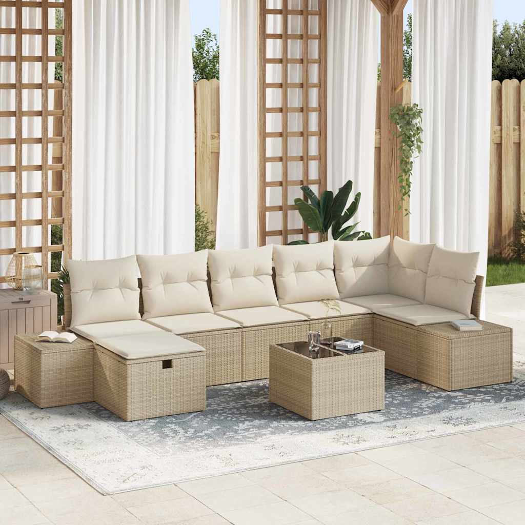 Gartensofa-set mit Kissen 7 pcs Schwarz Poly-Rattan