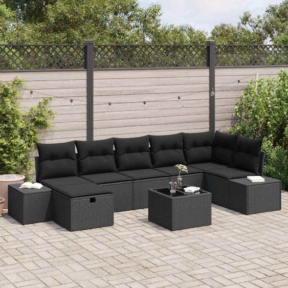 Gartensofa-set mit Kissen 7 pcs Schwarz Poly-Rattan