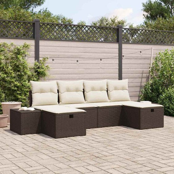 Gartensofa-set mit Kissen 6 pcs Schwarz Poly-Rattan