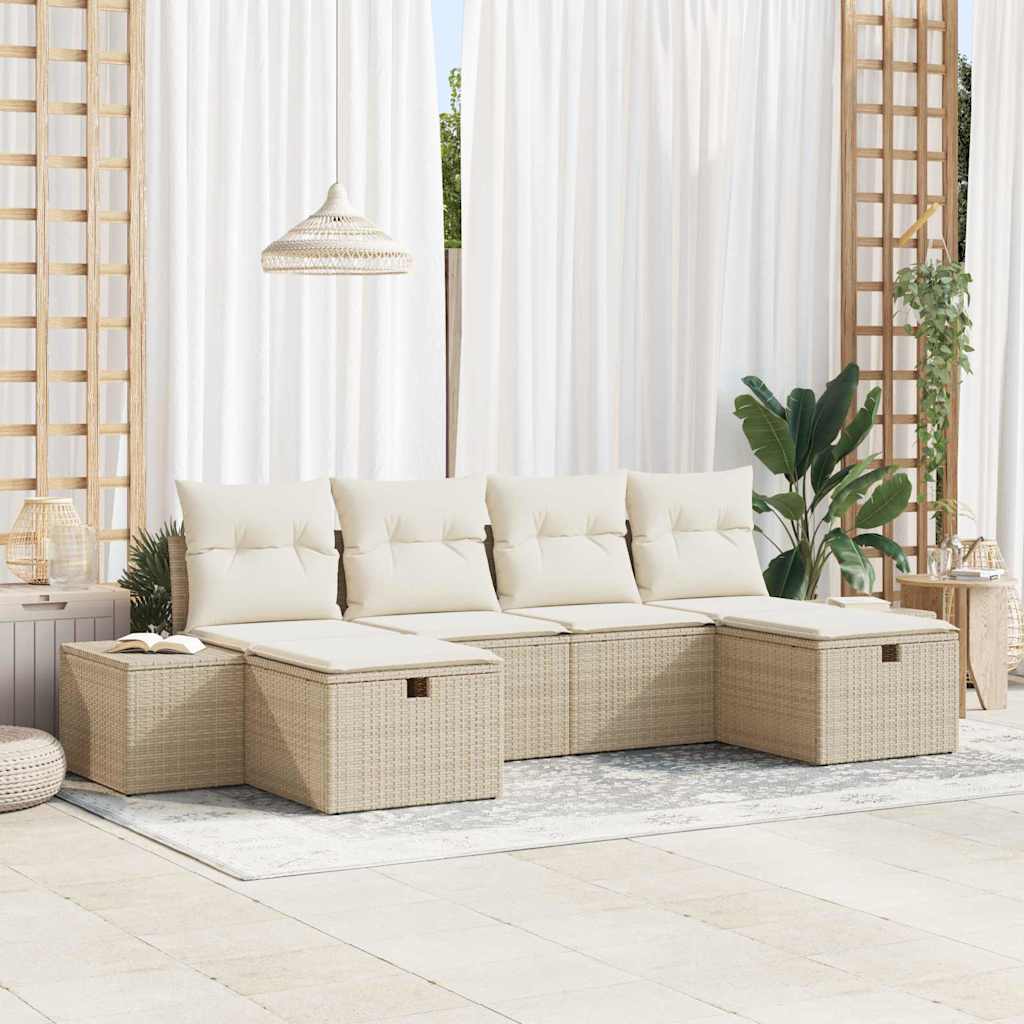 Gartensofa-set mit Kissen 6 pcs Schwarz Poly-Rattan