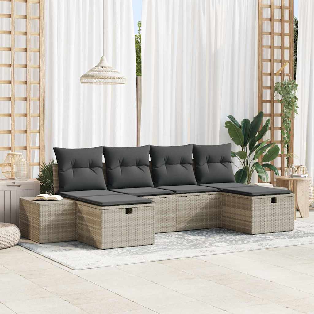 Gartensofa-set mit Kissen 6 pcs Schwarz Poly-Rattan
