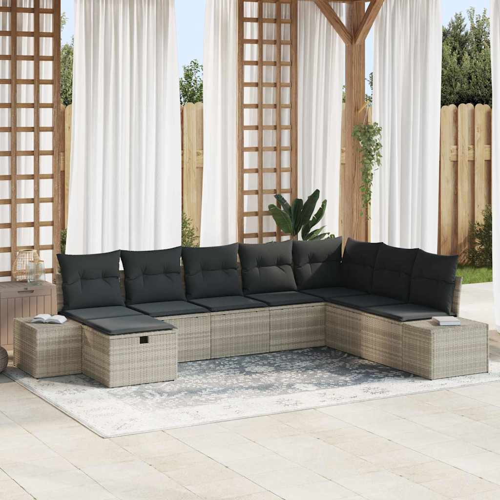 Gartensofa-set mit Kissen 8 pcs Schwarz Poly-Rattan