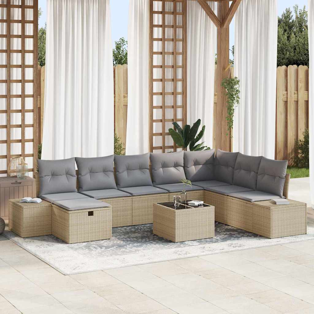 Gartensofa-set mit Kissen 8 pcs Schwarz Poly-Rattan