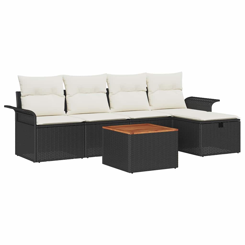Garten-Sofa-Set mit Speicher 6 pcs Schwarz Poly Rattan