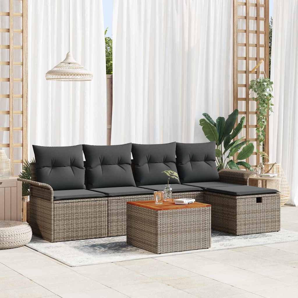 Garten-Sofa-Set mit Speicher 6 pcs Schwarz Poly Rattan