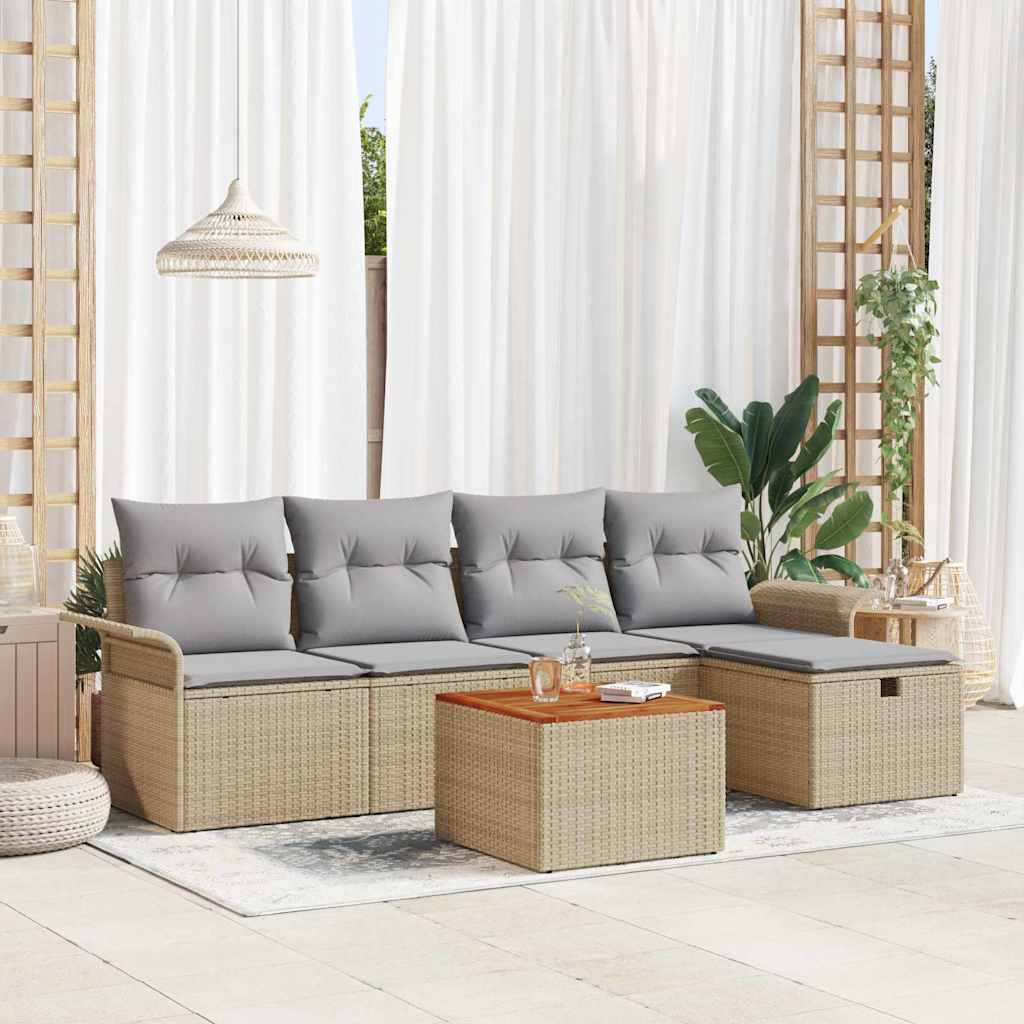 Garten-Sofa-Set mit Speicher 6 pcs Schwarz Poly Rattan
