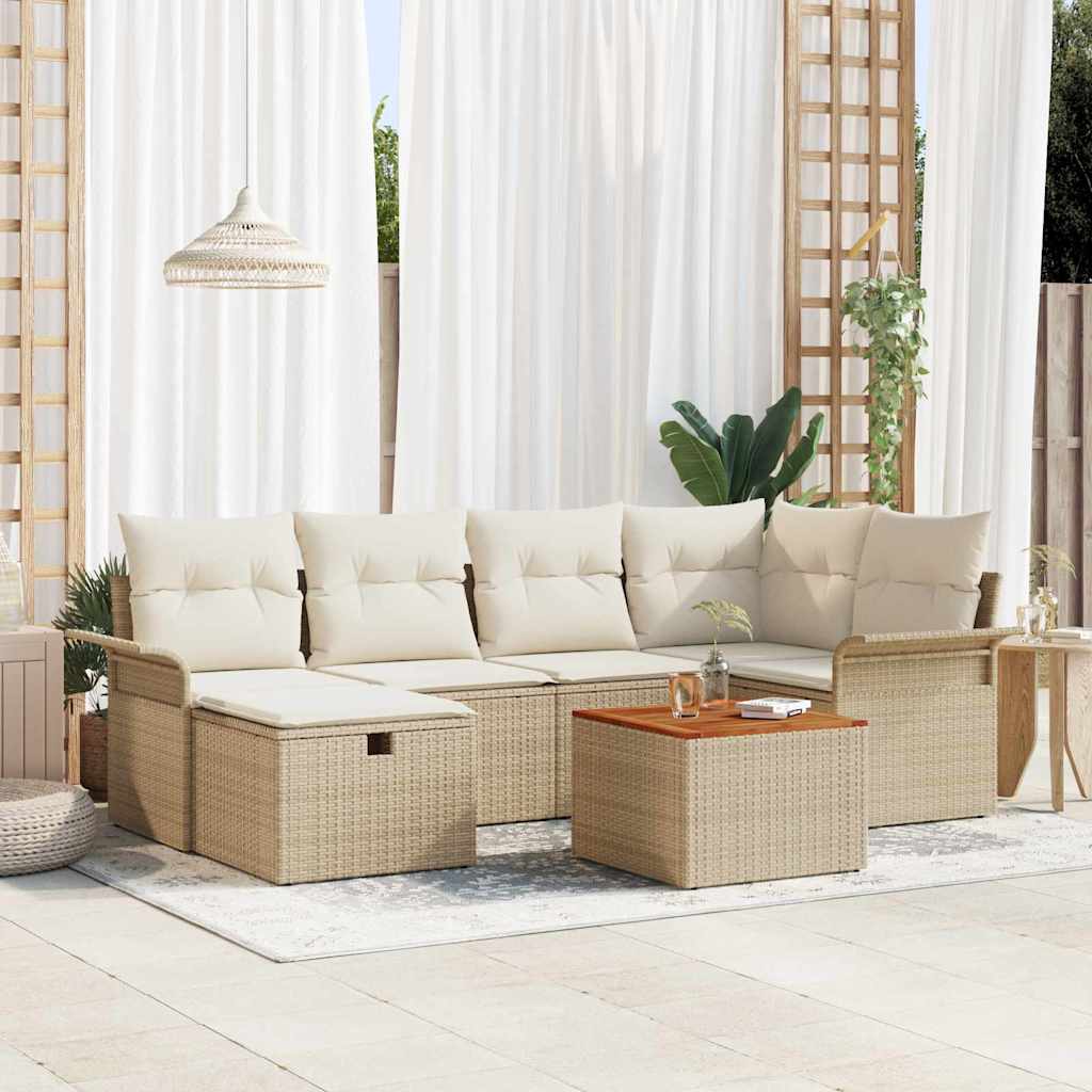 Gartensofa-set mit Kissen 7 pcs Schwarz Poly-Rattan