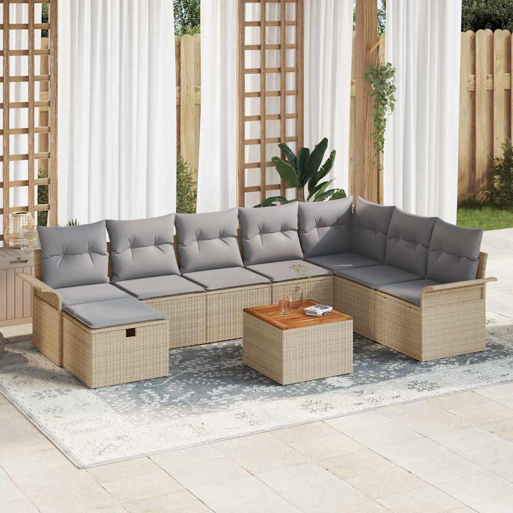 Garten-Sofa-Set mit Kissen 9 pcs Schwarz Poly Rattan