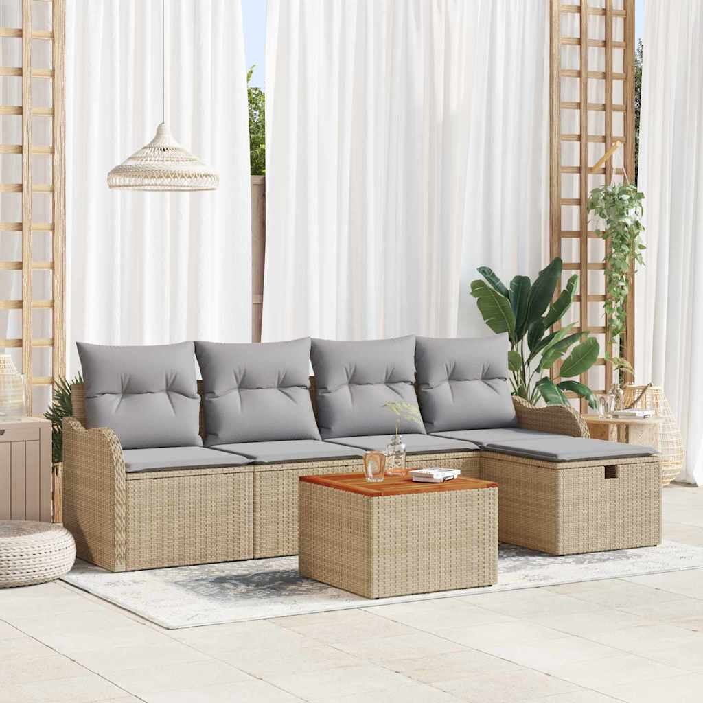 Gartensofa-set mit Kissen 6 pcs Schwarz Poly-Rattan