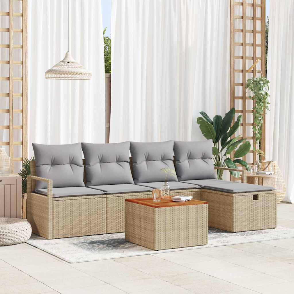 Garten-Sofa-Set mit Kissen 6 pcs Schwarz Poly Rattan