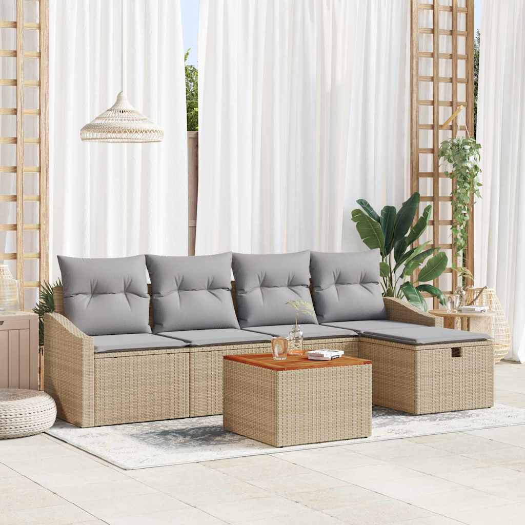 Garten-Sofa-Set mit Kissen 6 pcs Schwarz Poly Rattan