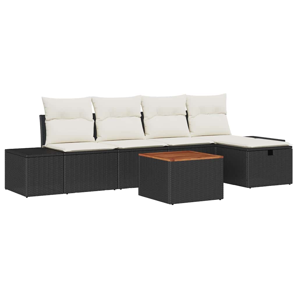 Garten-Sofa-Set mit Kissen 6 pcs Schwarz Poly Rattan