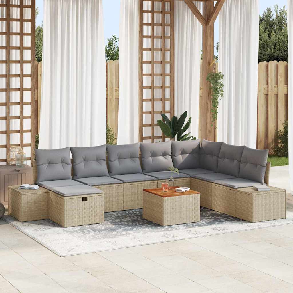 Garten-Sofa-Set mit Kissen 9 pcs Schwarz Poly Rattan