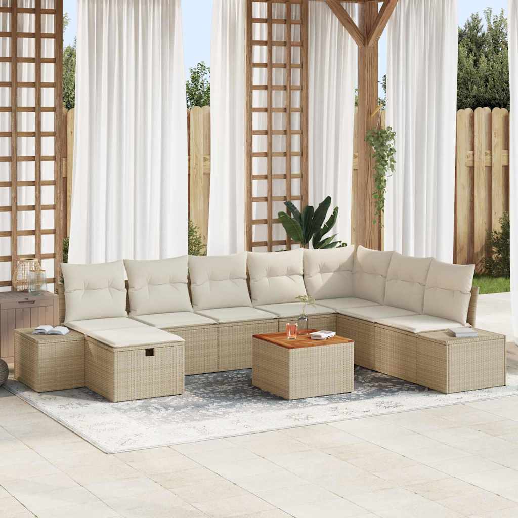 Garten-Sofa-Set mit Kissen 9 pcs Schwarz Poly Rattan