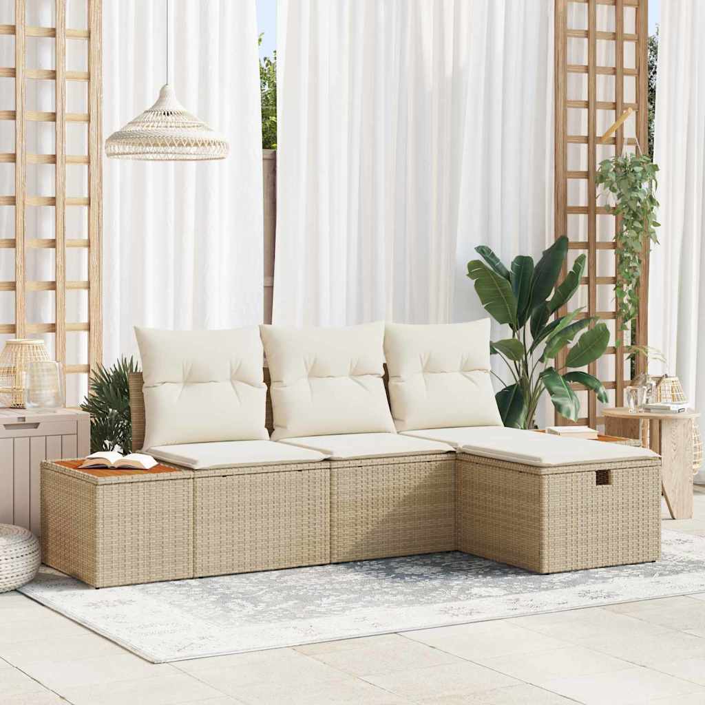 Gartensofa-set mit Kissen 4 pcs Schwarz Poly-Rattan