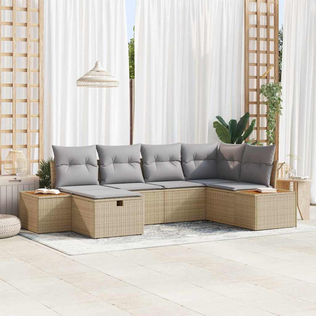 Gartensofa-set mit Kissen 6 pcs Schwarz Poly-Rattan
