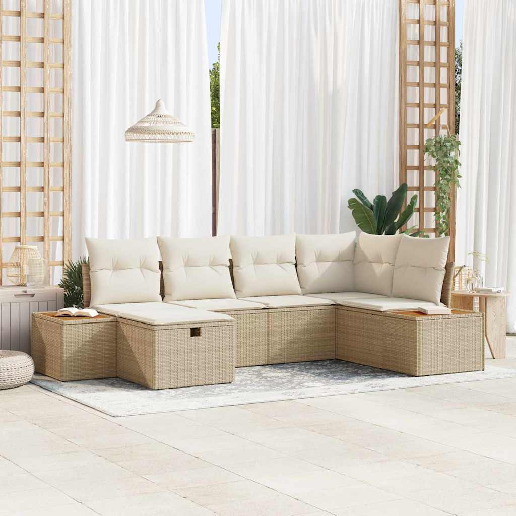 Gartensofa-set mit Kissen 6 pcs Schwarz Poly-Rattan