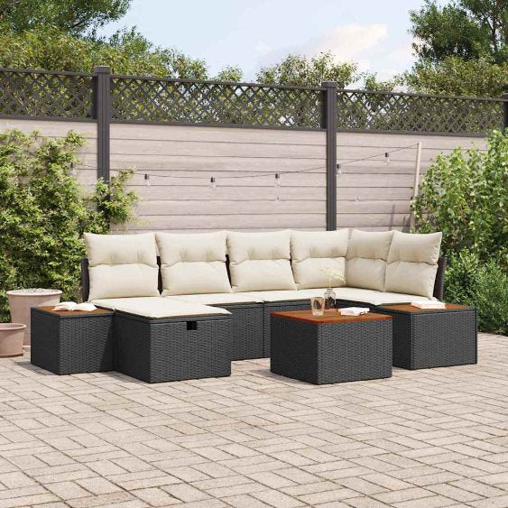 Gartensofa-set mit Kissen 6 pcs Schwarz Poly-Rattan