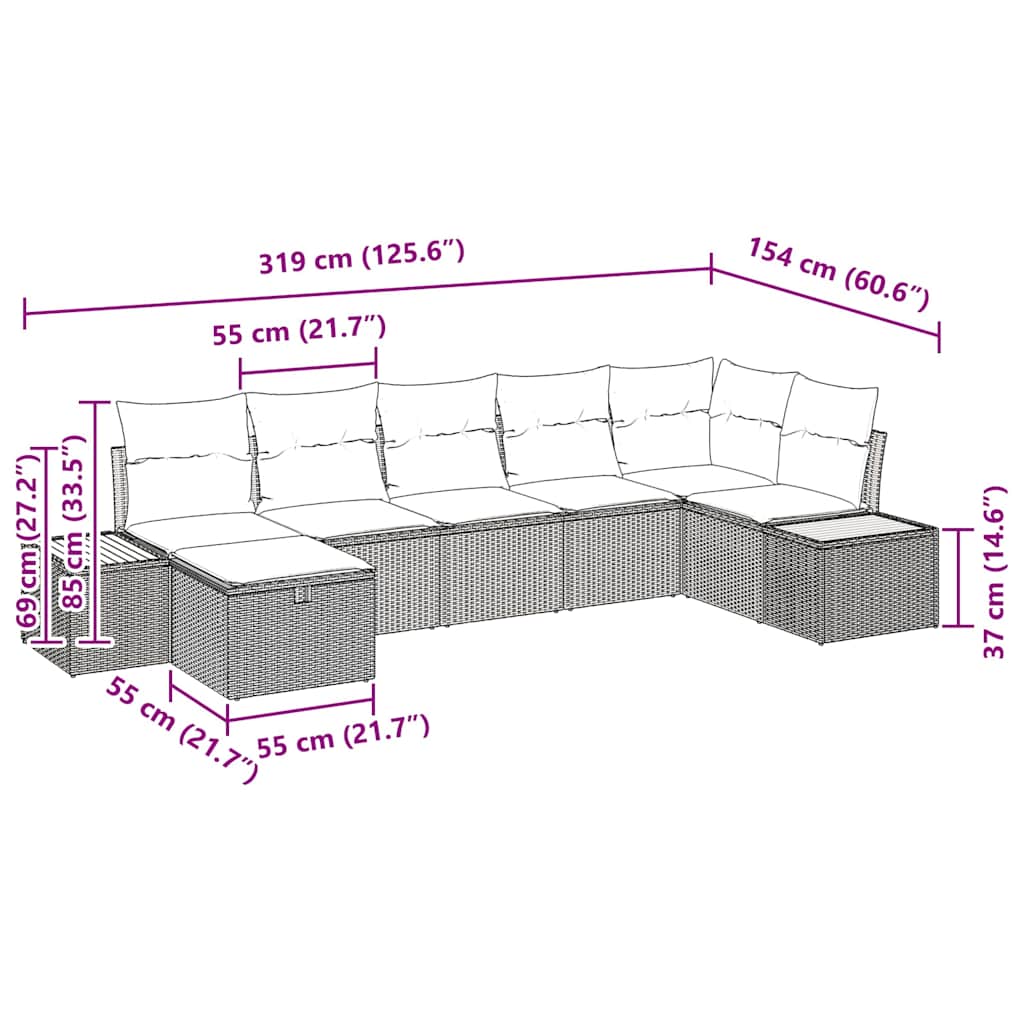 Gartensofa-set mit Kissen mit Speicher Schwarz Poly-Rattan