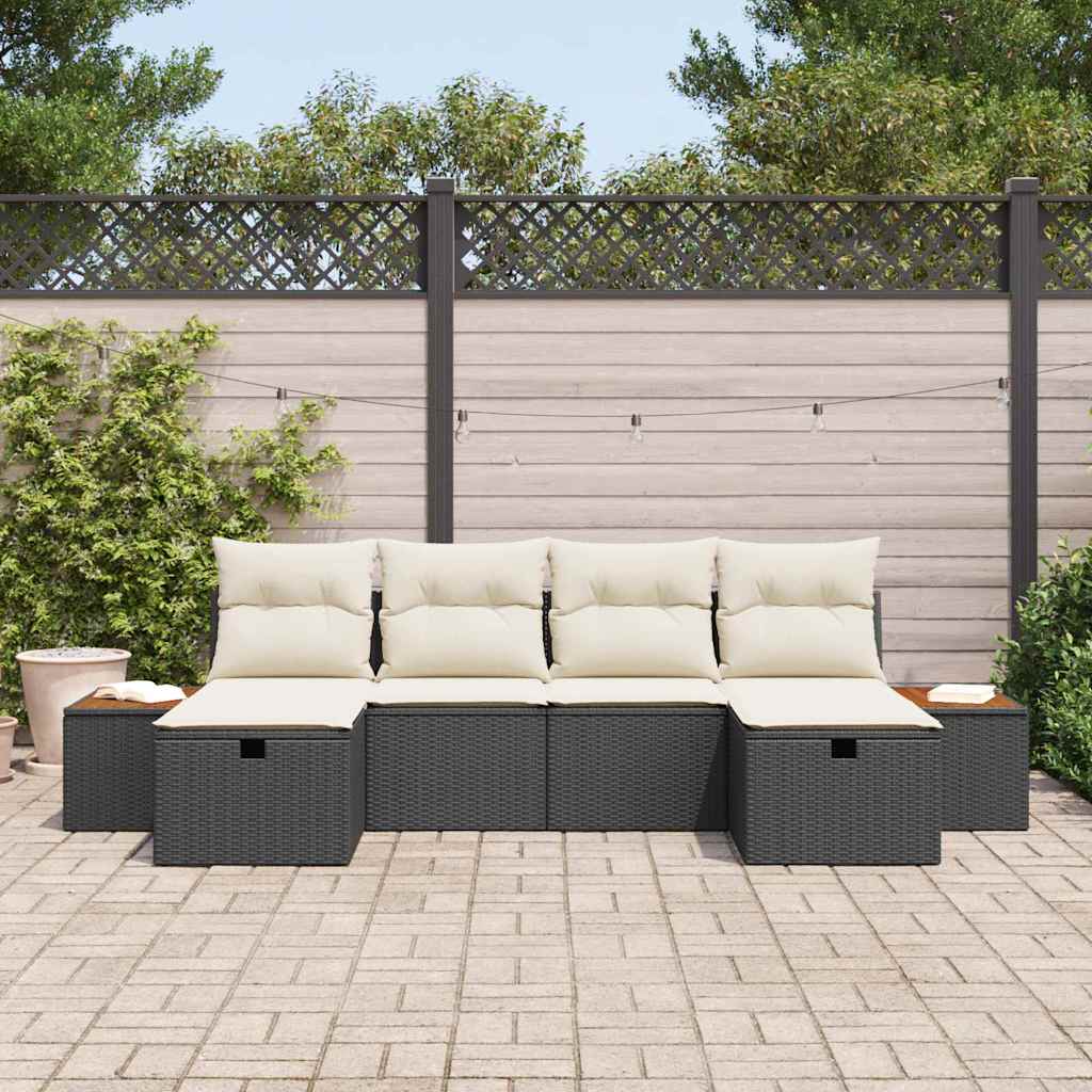 Gartensofa-set mit Kissen 6 pcs Schwarz Poly-Rattan