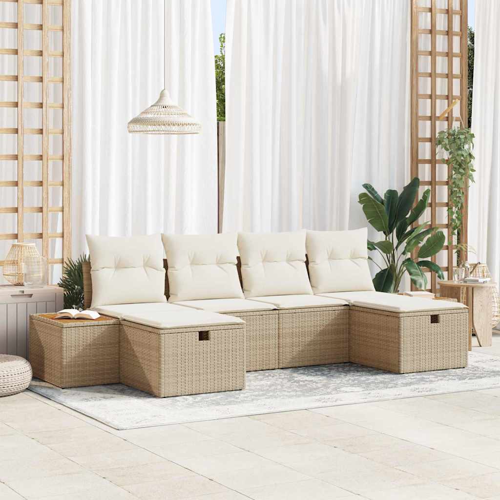 Gartensofa-set mit Kissen 6 pcs Schwarz Poly-Rattan