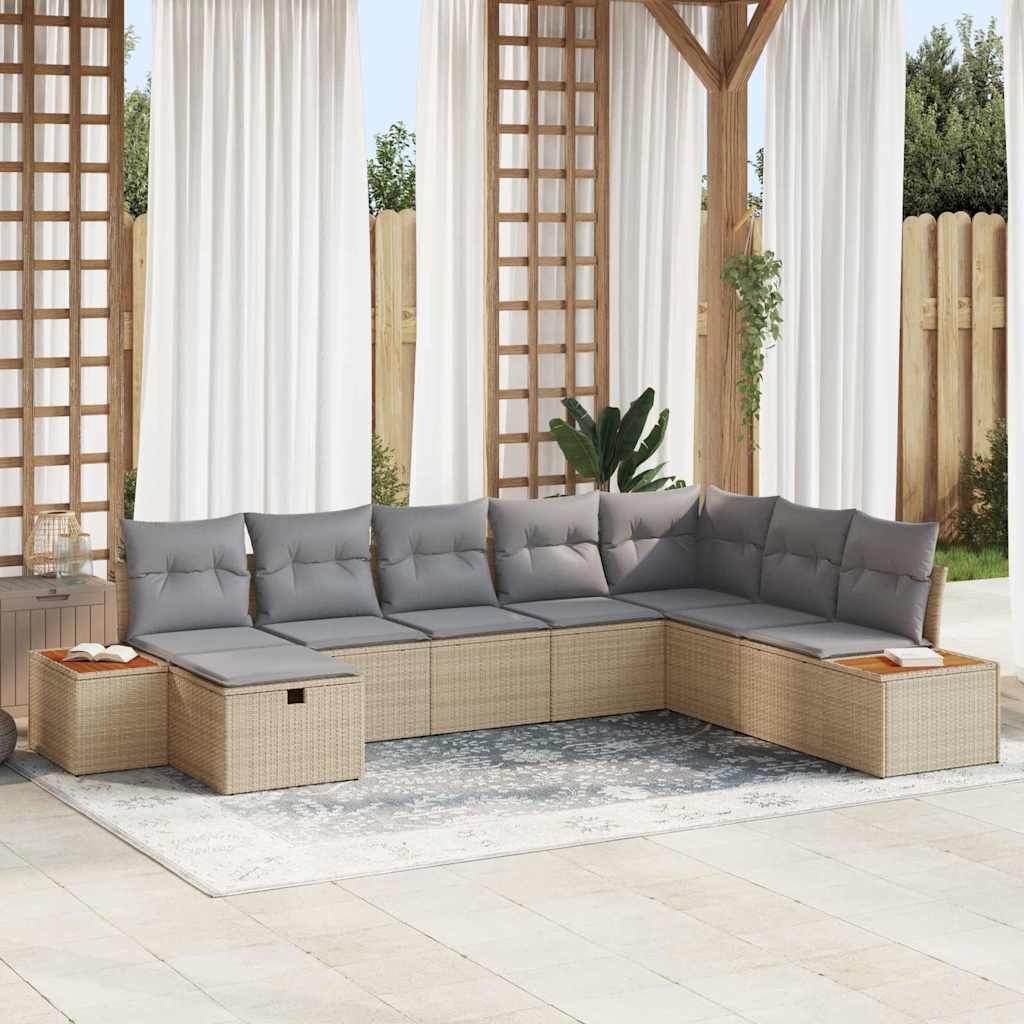 Gartensofa-set mit Kissen 8 pcs Schwarz Poly-Rattan