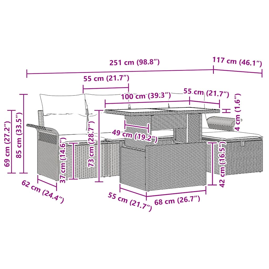 Gartensofa-set mit Kissen 6 pcs Schwarz Poly-Rattan