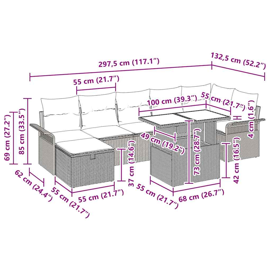 Garten-Sofa-Set mit Kissen 8 pcs Schwarz Poly Rattan