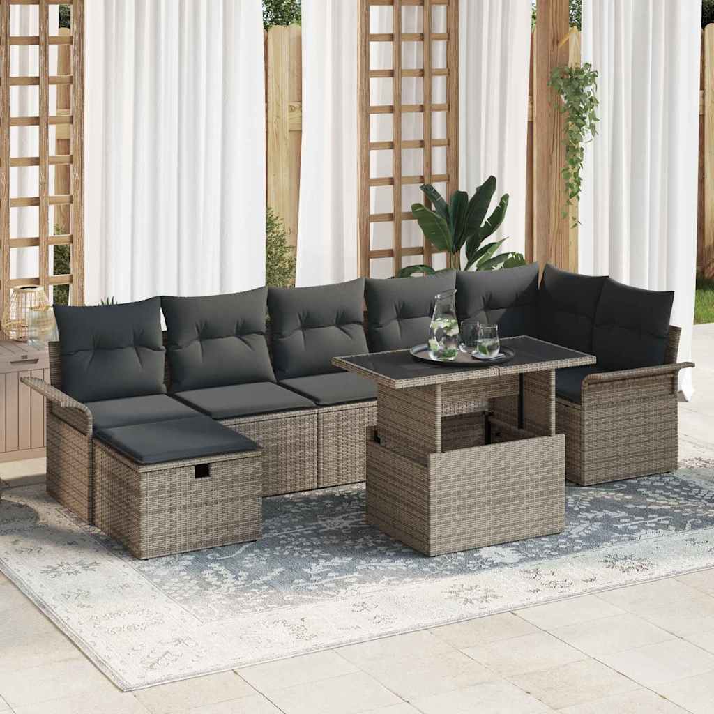 Garten-Sofa-Set mit Kissen 8 pcs Schwarz Poly Rattan
