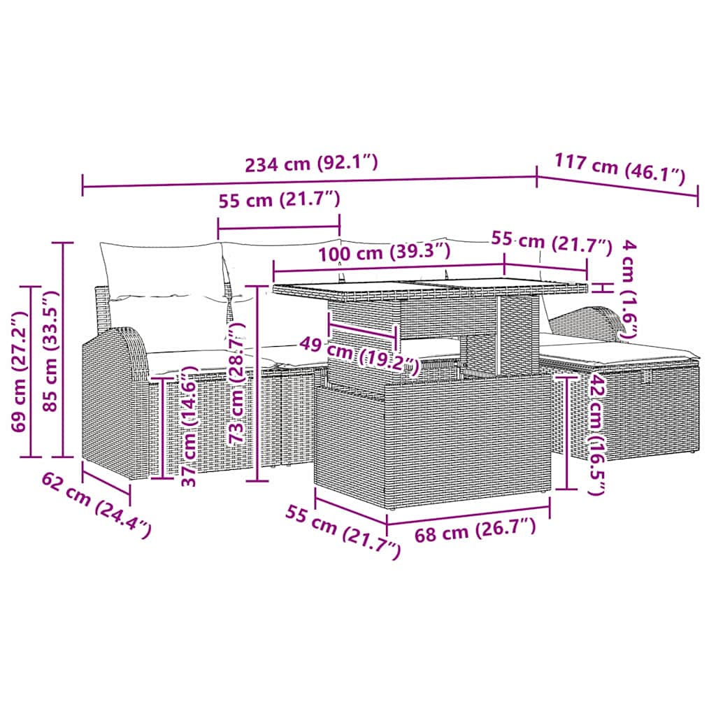 Garten-Sofa-Set mit Kissen 6 pcs Schwarz Poly Rattan