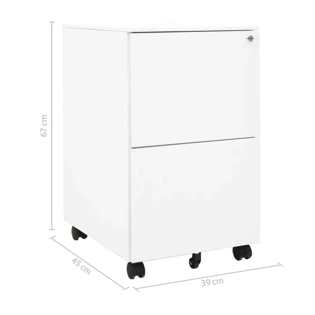 vidaXL Aktenschrank mit Rollen Weiß 39x45x67 cm Stahl