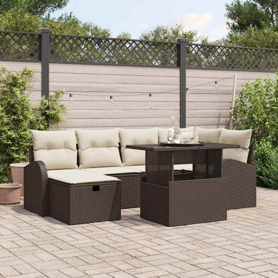 Garten-Sofa-Set mit Kissen 7 pcs Schwarz Poly Rattan
