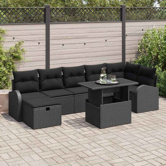Garten-Sofa-Set mit Kissen 8 pcs Schwarz Poly Rattan